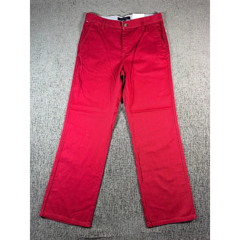 Tommy Hilfiger Womens Red Chino Pants Straight Leg Size 18 Preppy Twill Trousers
